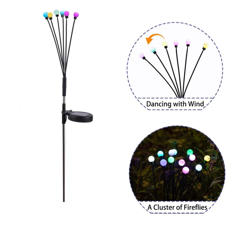 6/8/10 LED Solar Powered Garden Lights Firefly Lights Outdoor Waterproof Vibrant Swaying Lights for Patio Pathway Decoration