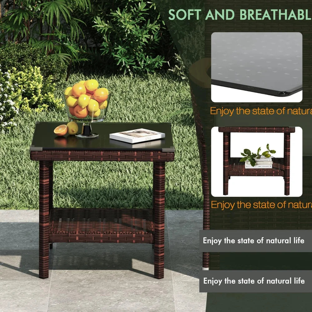 5 PCS Outdoor Patio Furniture Set with Table&Ottoman Outdoor Furniture Patio Set Bistro Wicker Patio Set