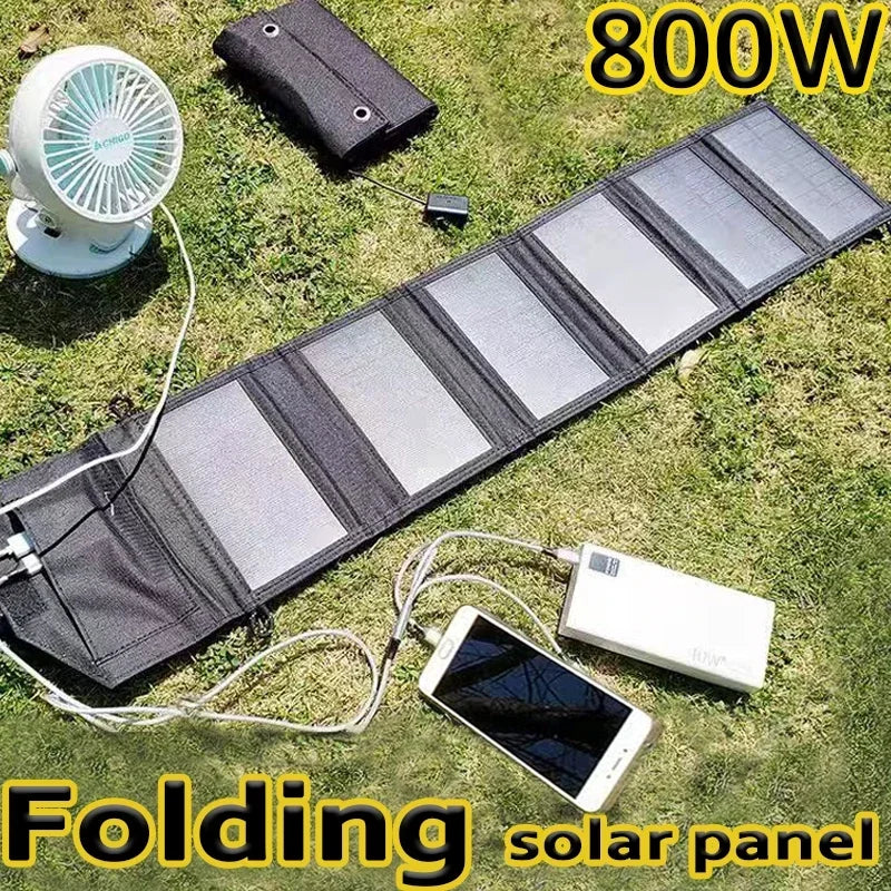 800W Foldable Solar Panel Phone Charger 5V Solar Panels Plate USB Solar Panels Power Bank for Cell Phone Camping Emergency