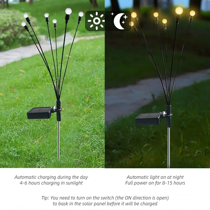 6/8/10 LED Solar Powered Garden Lights Firefly Lights Outdoor Waterproof Vibrant Swaying Lights for Patio Pathway Decoration