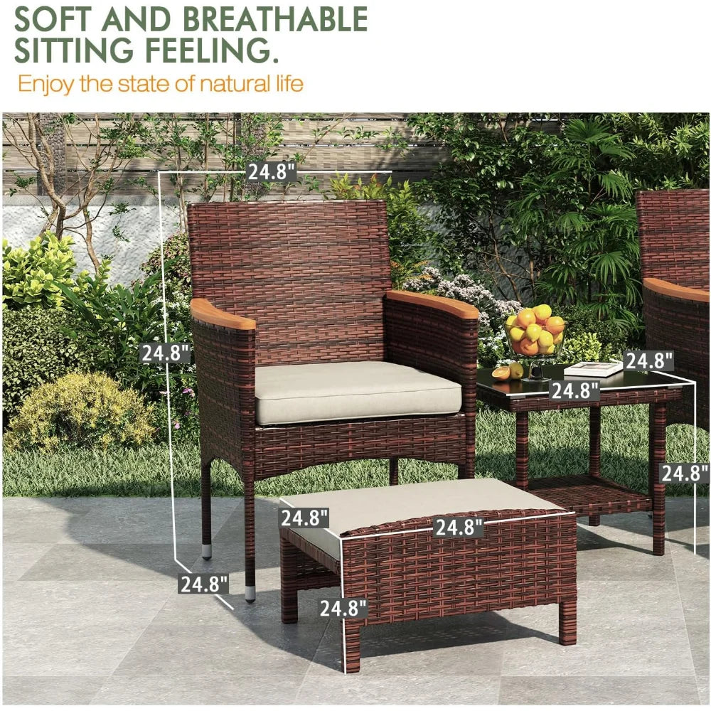5 PCS Outdoor Patio Furniture Set with Table&Ottoman Outdoor Furniture Patio Set Bistro Wicker Patio Set