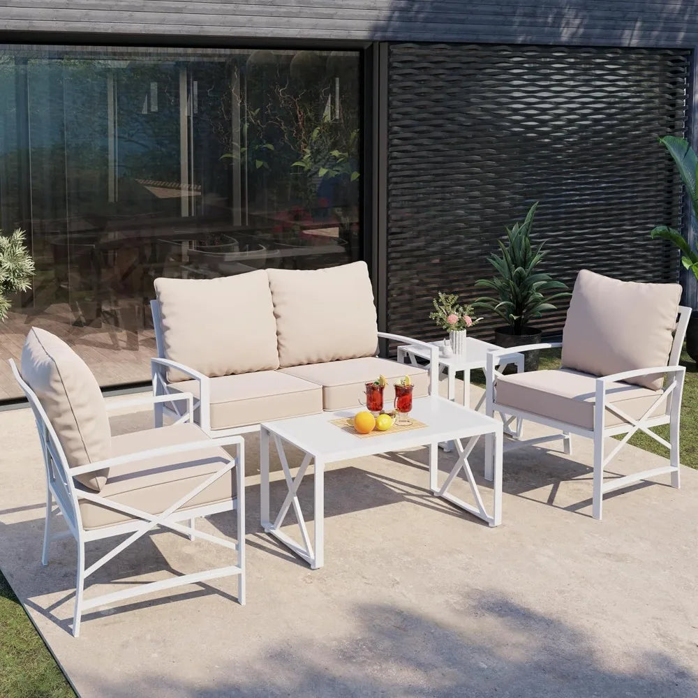 Patio Furniture Sectional Set, Outdoor Metal Furniture Patio Conversation Sets with Coffee Table for Patio, Backyard, Balcony