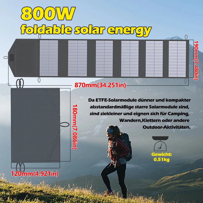 800W Foldable Solar Panel Phone Charger 5V Solar Panels Plate USB Solar Panels Power Bank for Cell Phone Camping Emergency