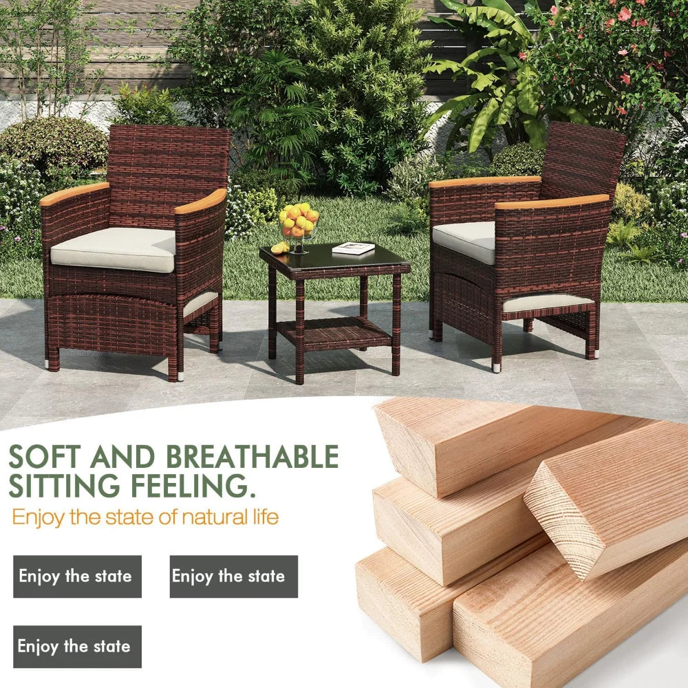 5 PCS Outdoor Patio Furniture Set with Table&Ottoman Outdoor Furniture Patio Set Bistro Wicker Patio Set